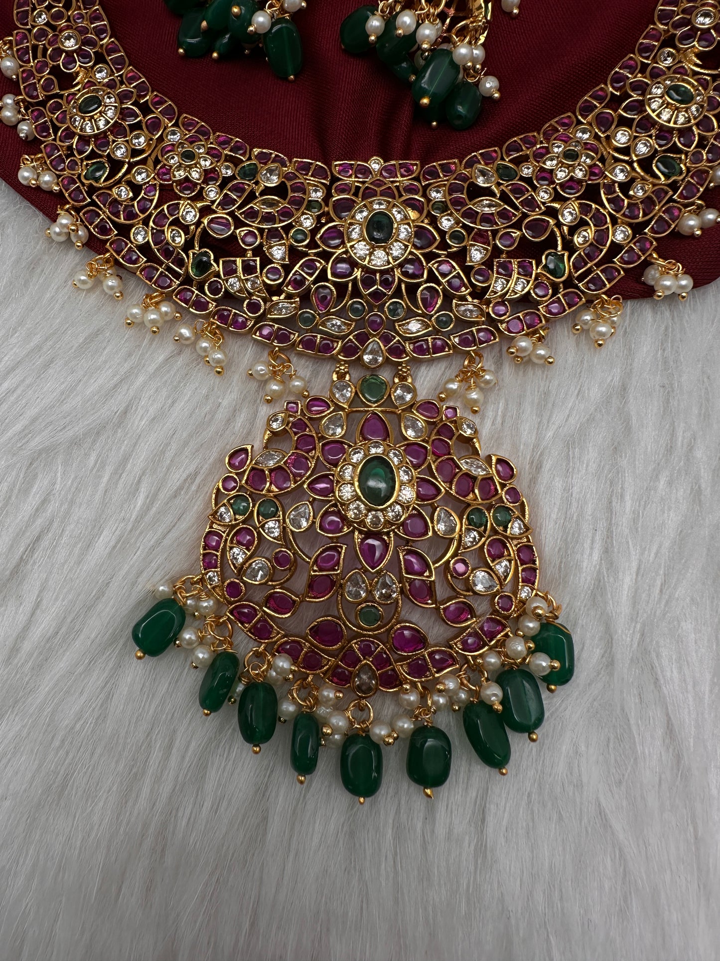 Kempu Jhumka Short Matte Necklace - 
