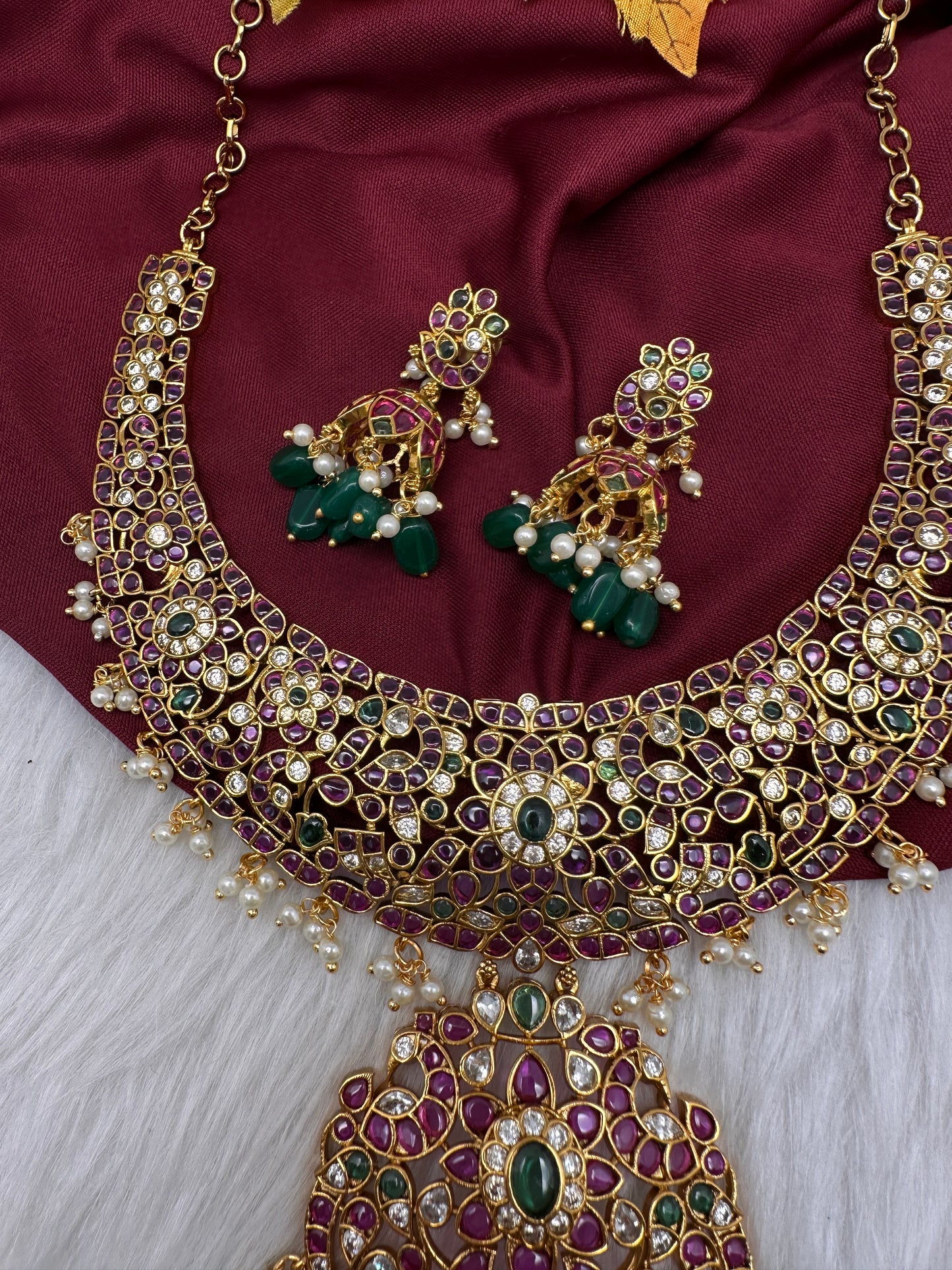 Kempu Jhumka Short Matte Necklace - 