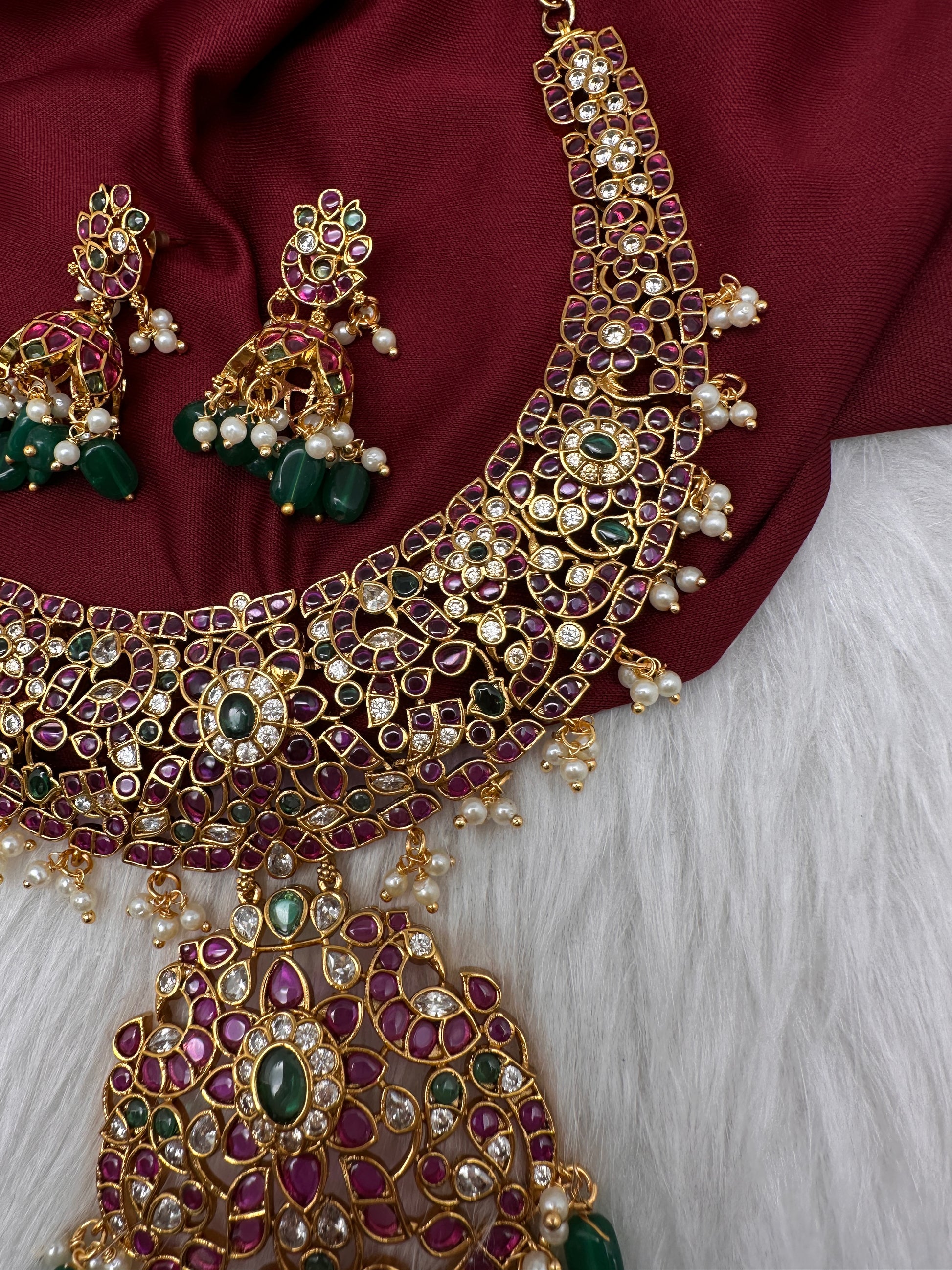 Kempu Jhumka Short Matte Necklace - 