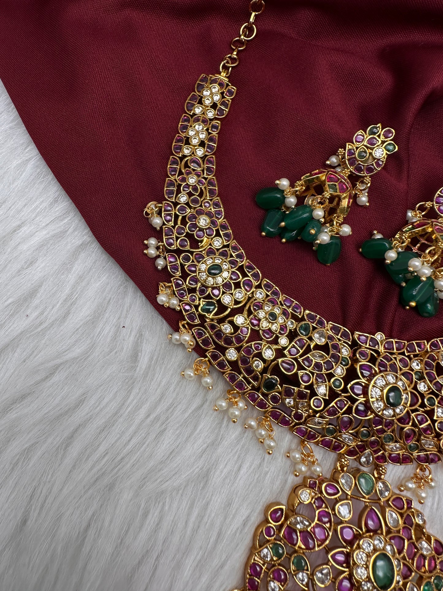 Kempu Jhumka Short Matte Necklace - 