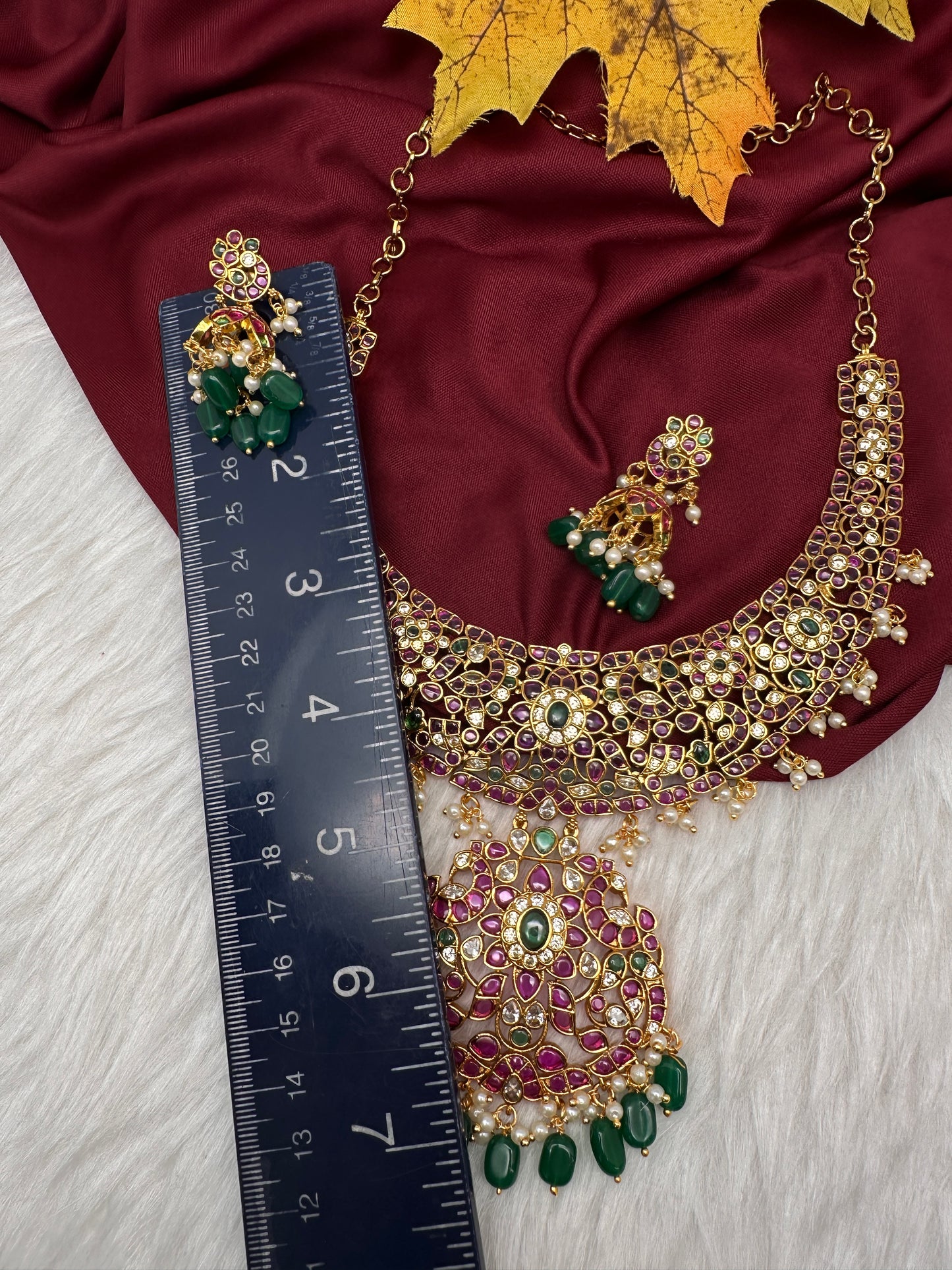 Kempu Jhumka Short Matte Necklace - 
