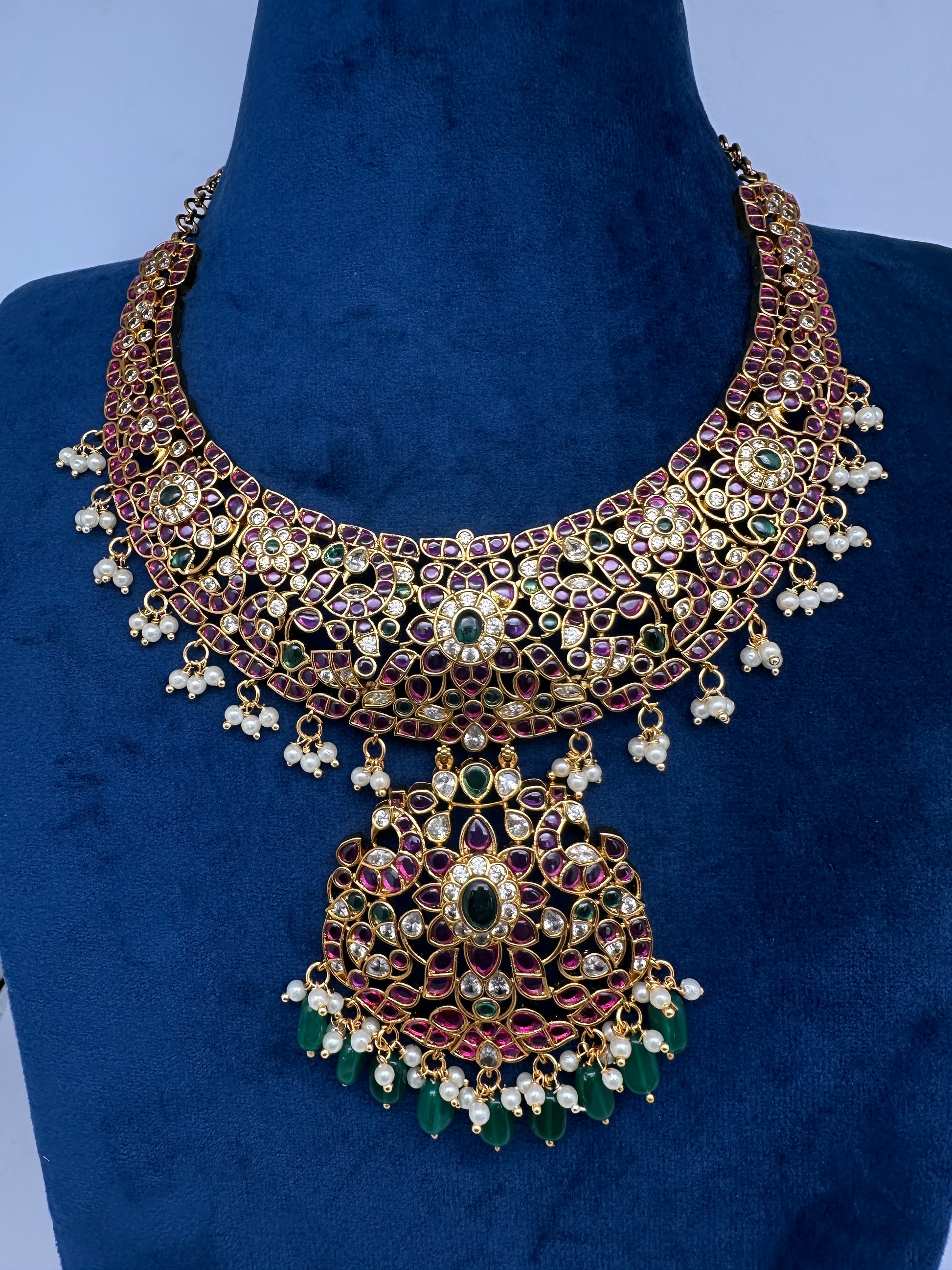 Kempu Jhumka Short Matte Necklace - 