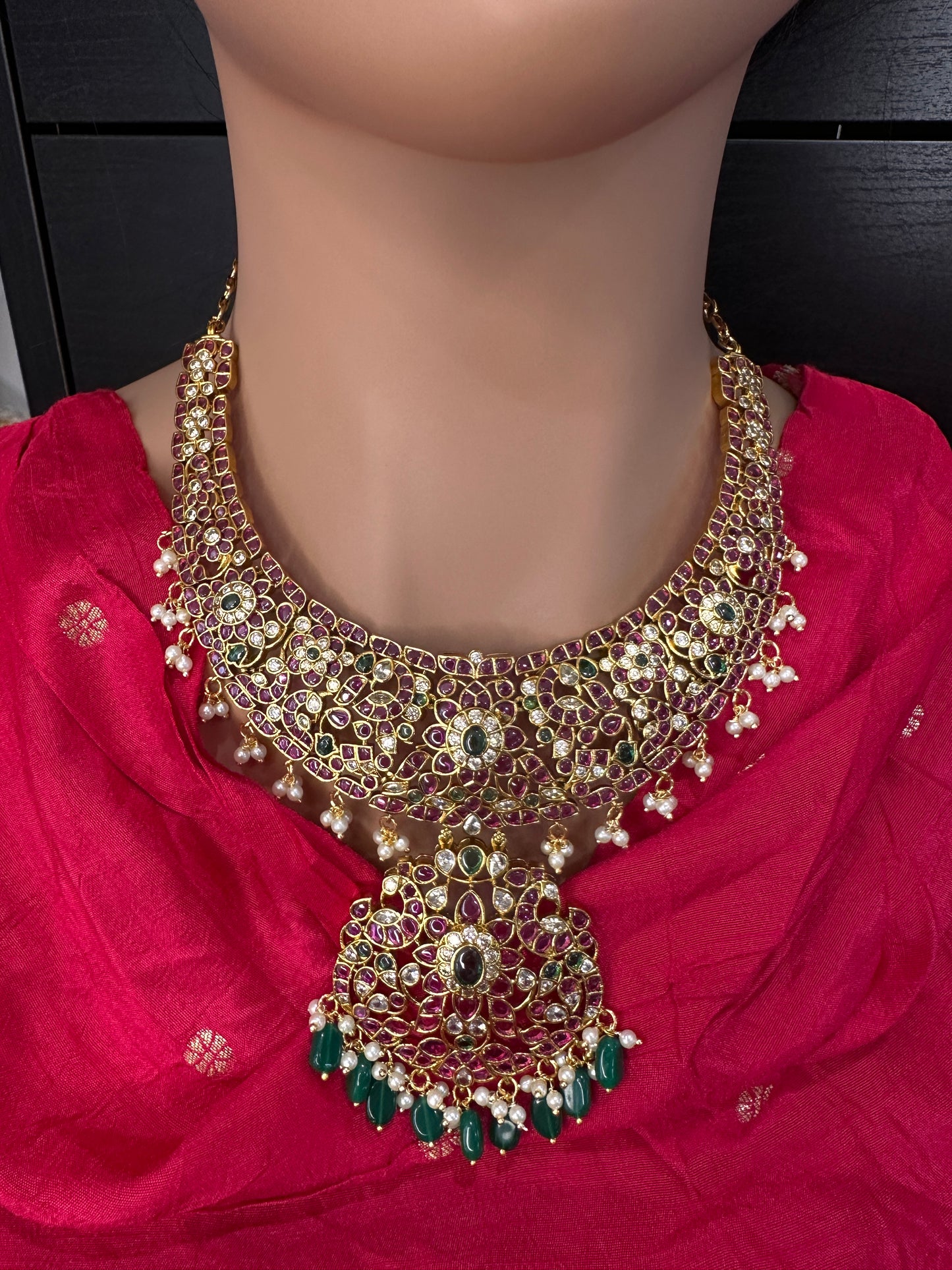 Kempu Jhumka Short Matte Necklace - 