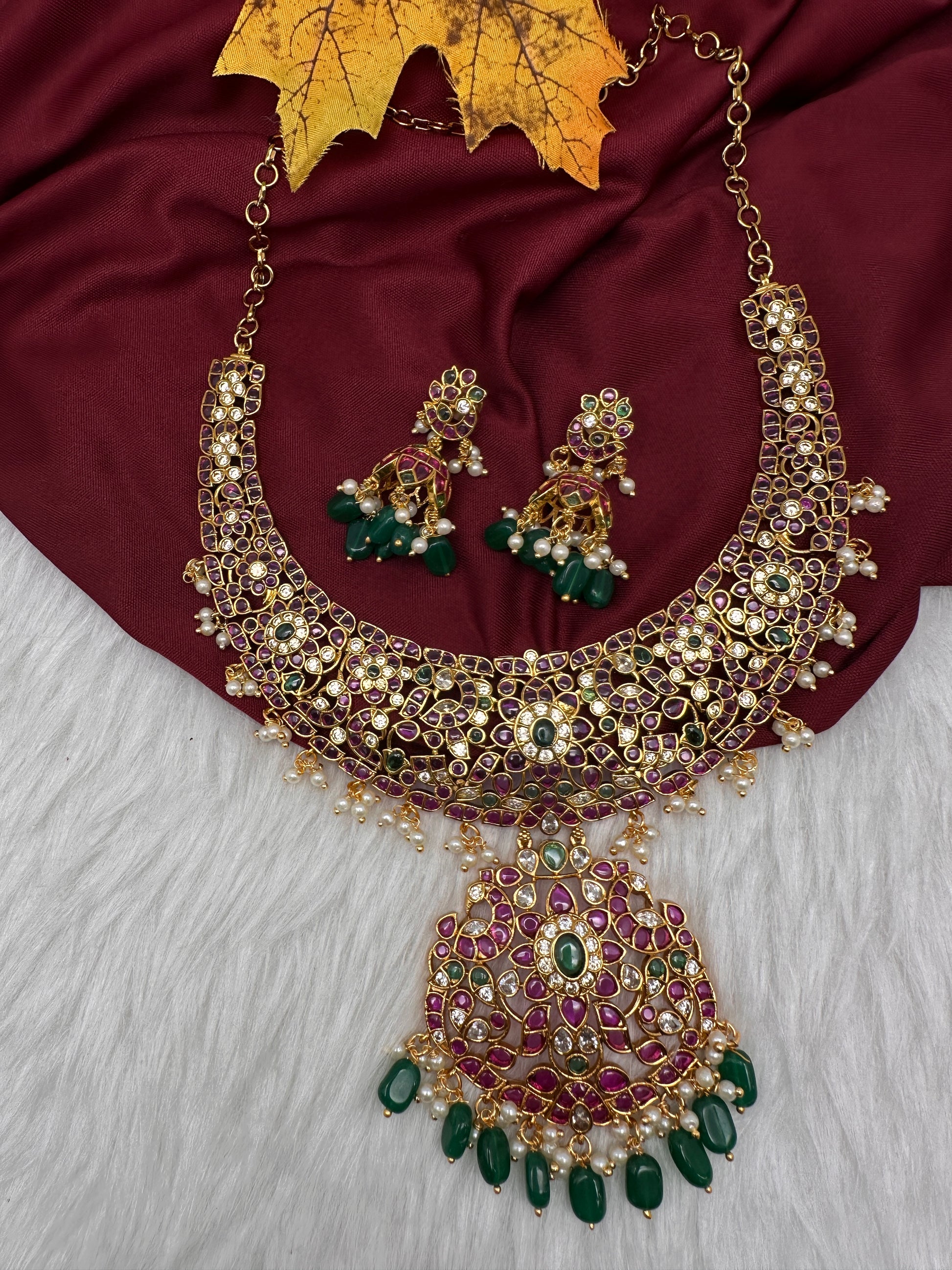 Kempu Jhumka Short Matte Necklace - 