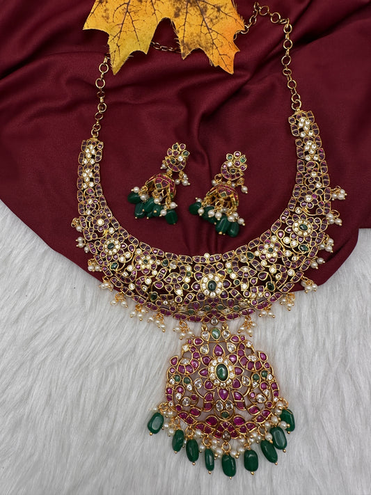 Kempu Jhumka Short Matte Necklace - 