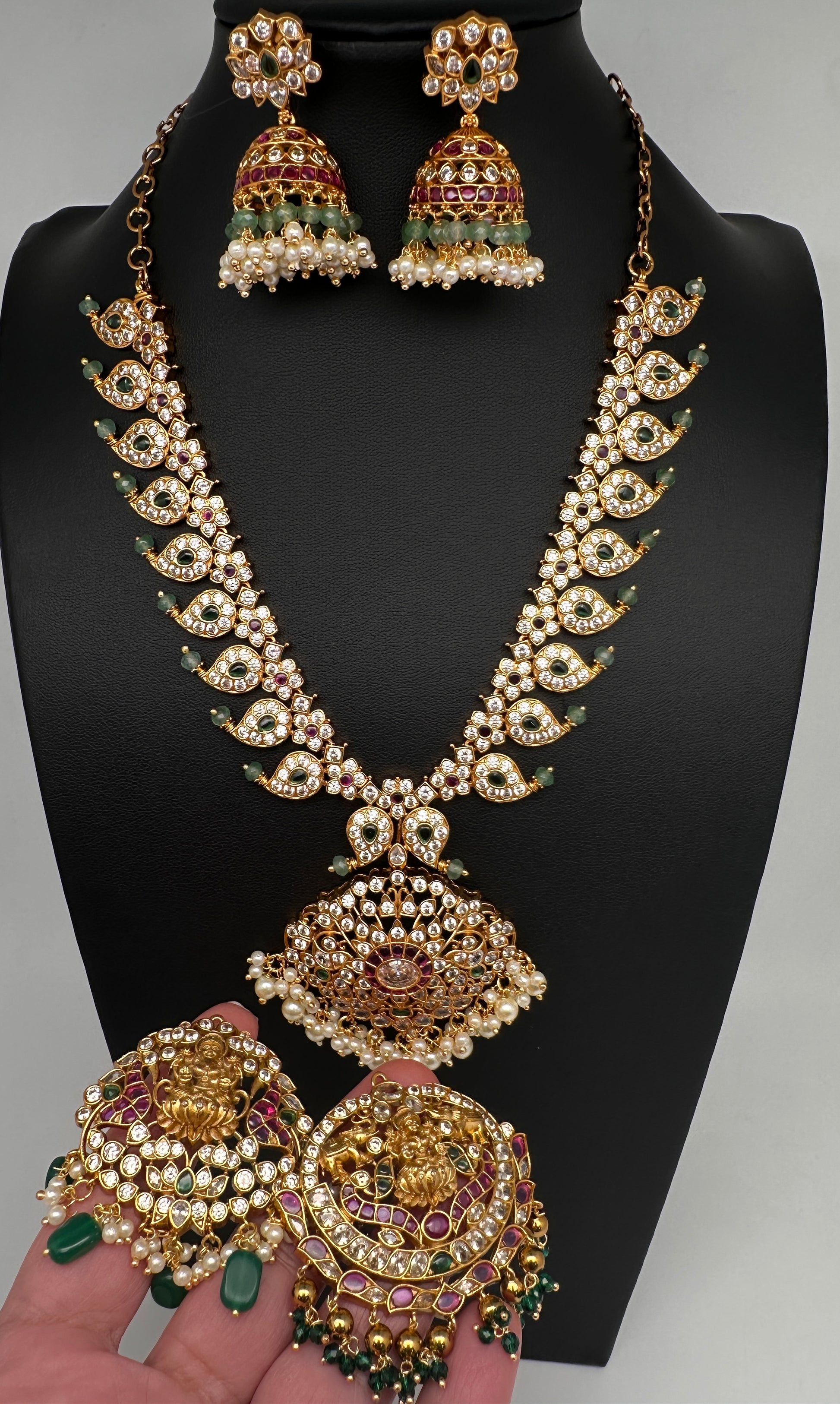 CZ Mango 4 - 1 Short Necklace Comes with 3 Pendents and Jhumka - 