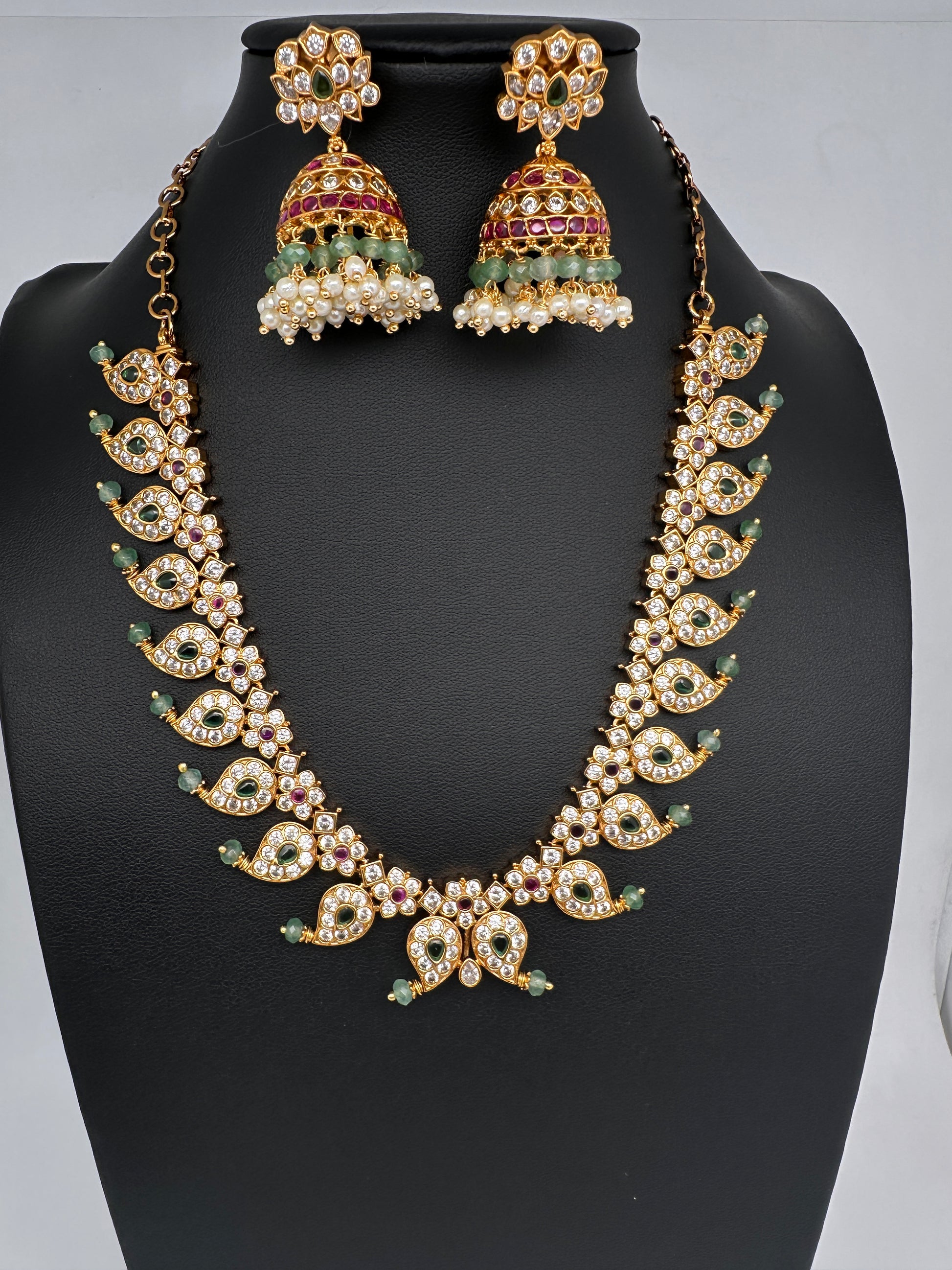 CZ Mango 4 - 1 Short Necklace Comes with 3 Pendents and Jhumka - 