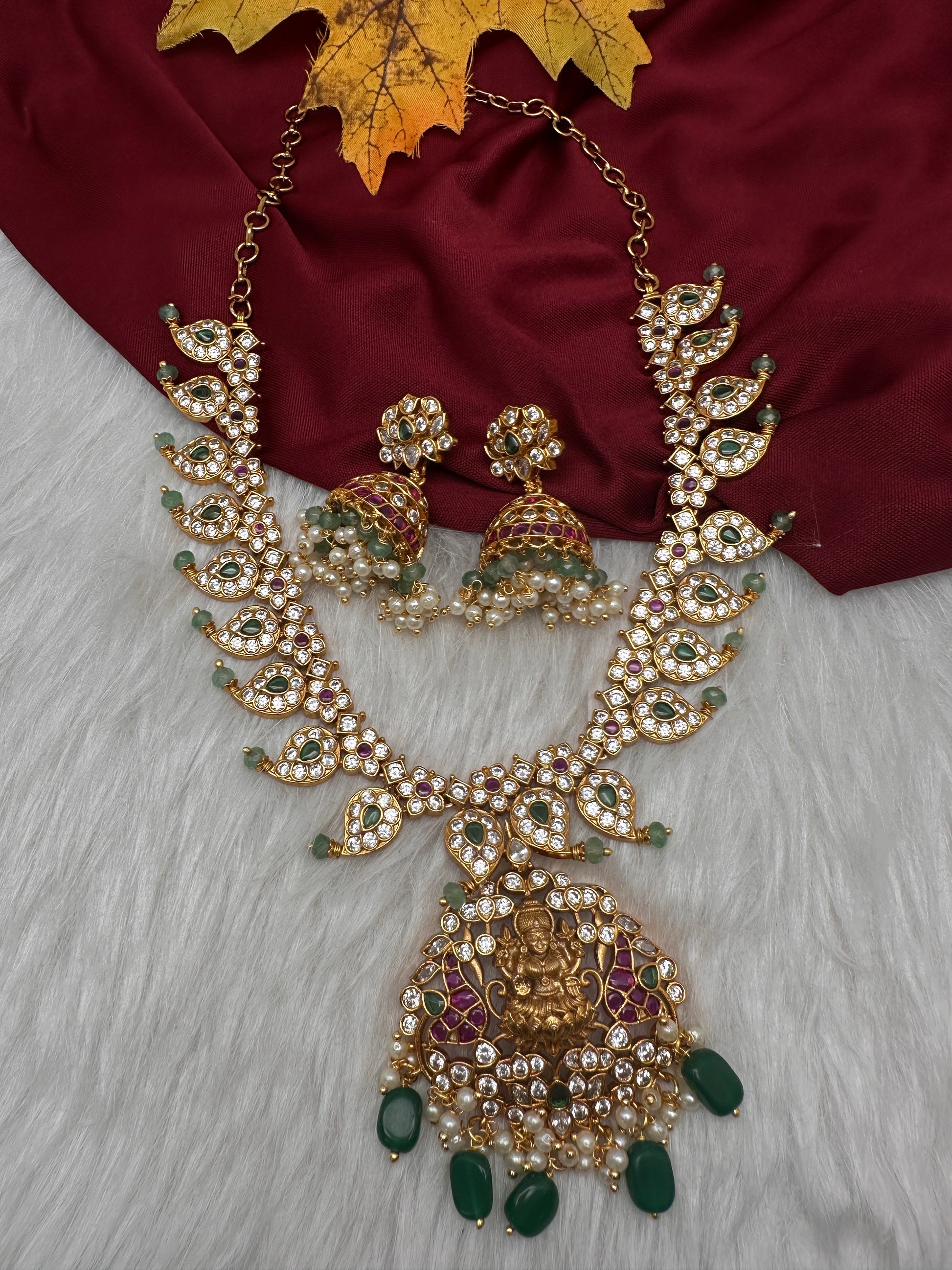 CZ Mango 4 - 1 Short Necklace Comes with 3 Pendents and Jhumka - 