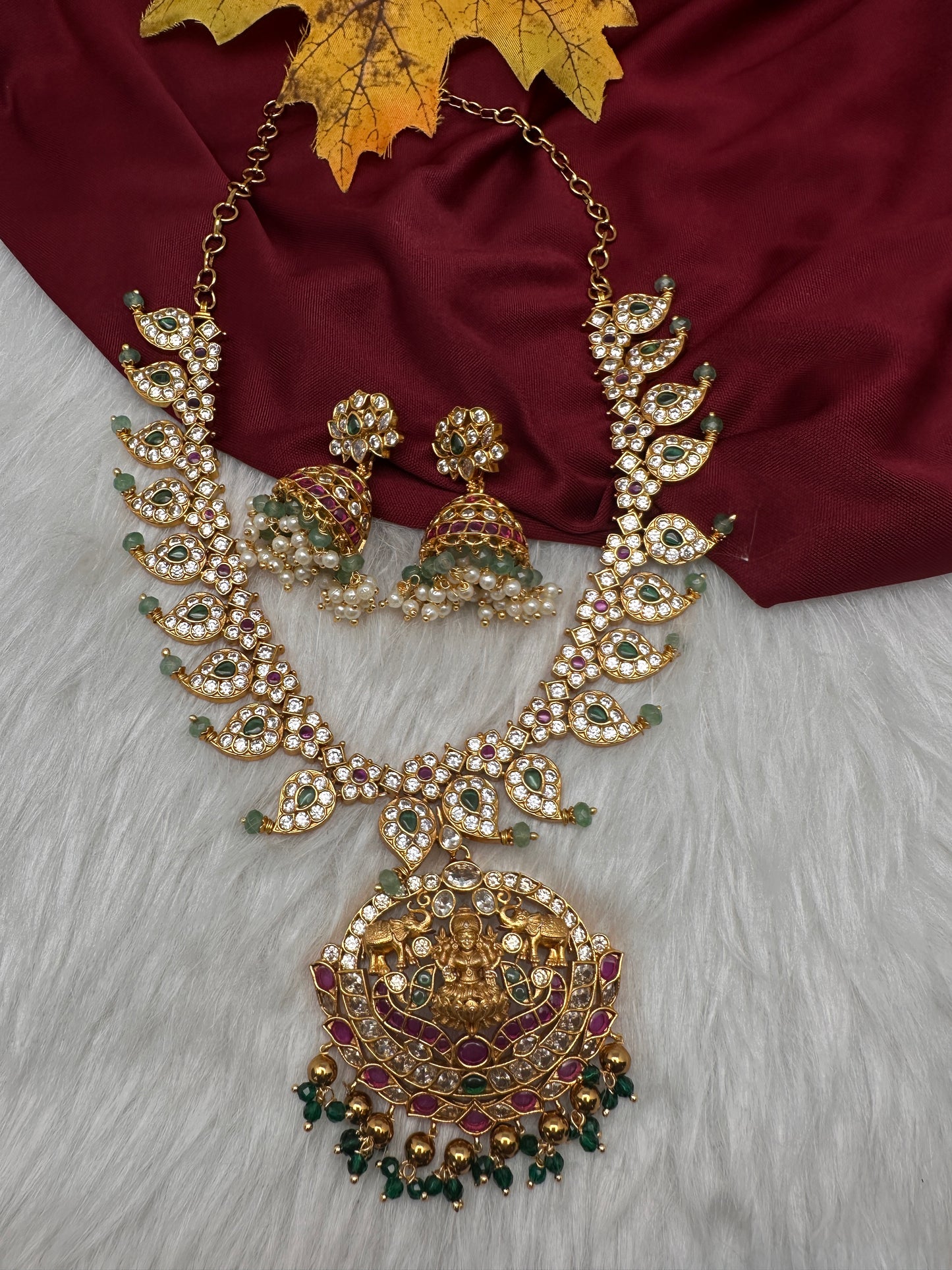 CZ Mango 4 - 1 Short Necklace Comes with 3 Pendents and Jhumka - 