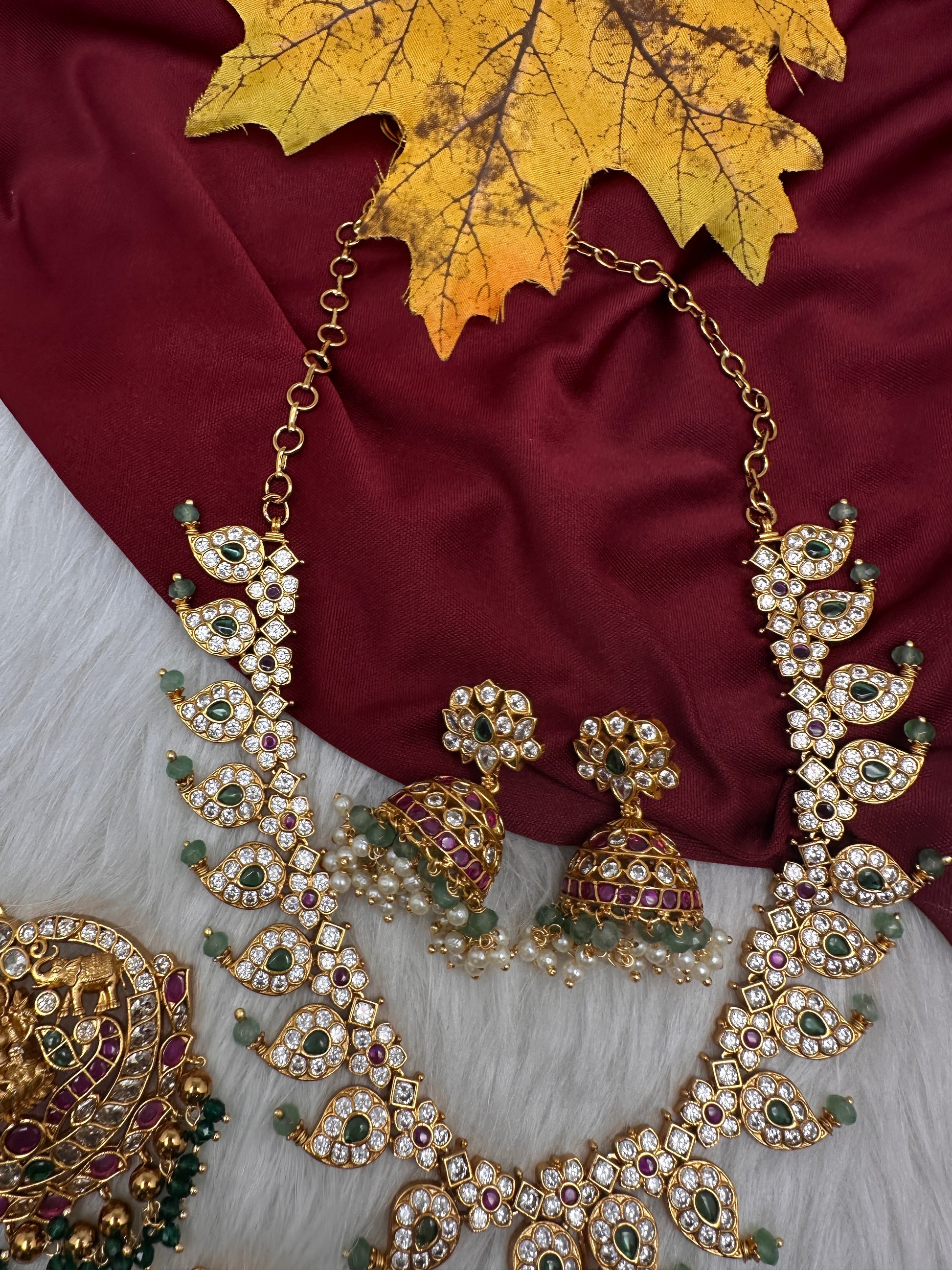 CZ Mango 4 - 1 Short Necklace Comes with 3 Pendents and Jhumka - 