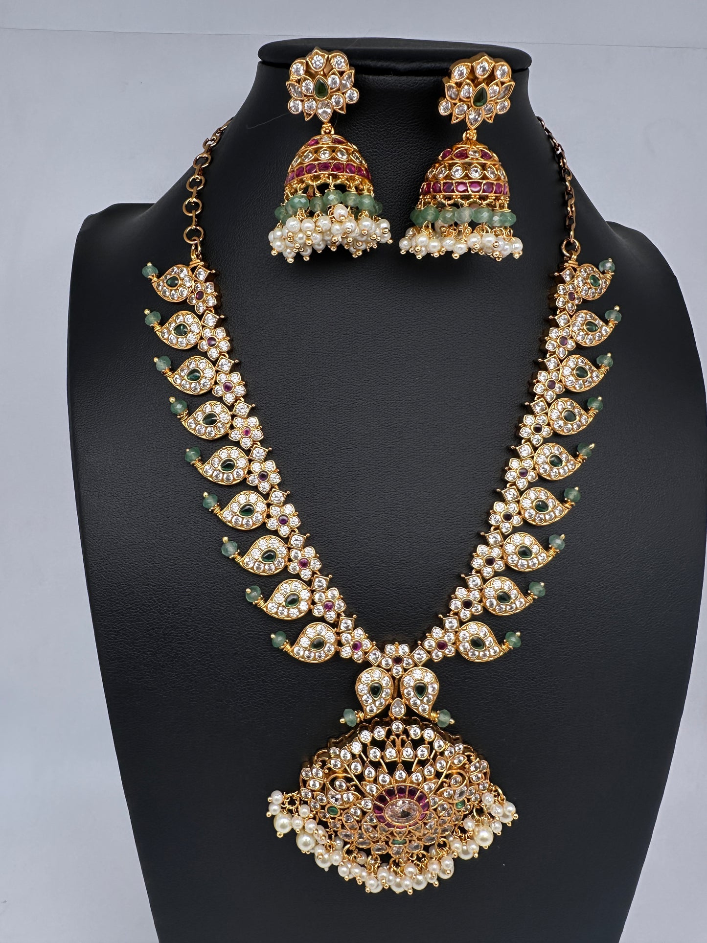 CZ Mango 4 - 1 Short Necklace Comes with 3 Pendents and Jhumka - 