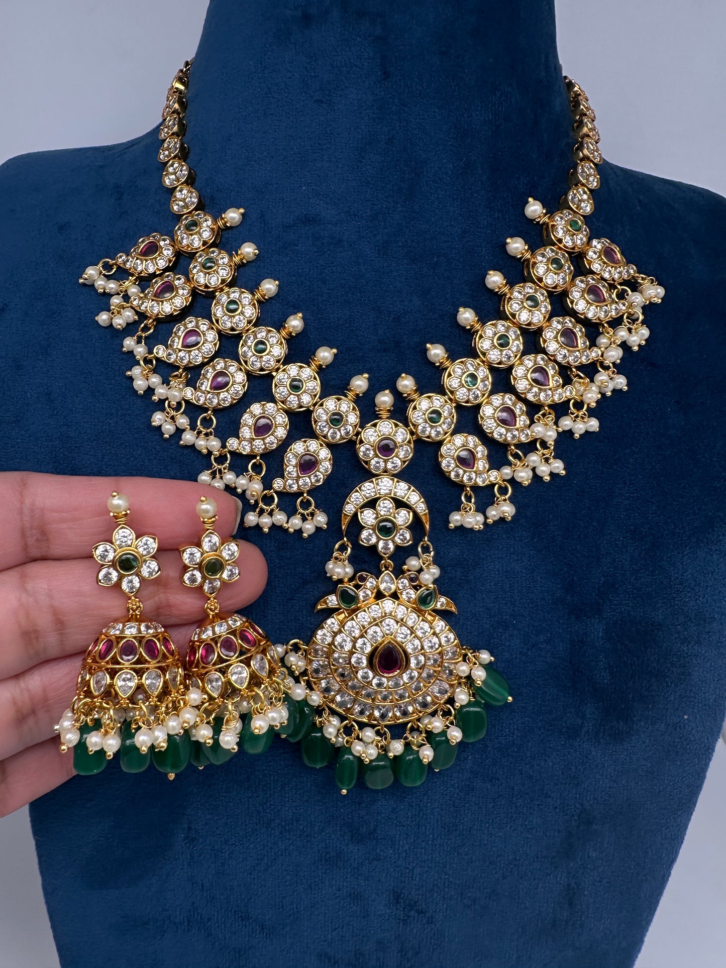 CZ Floral Mango Short Necklace - 