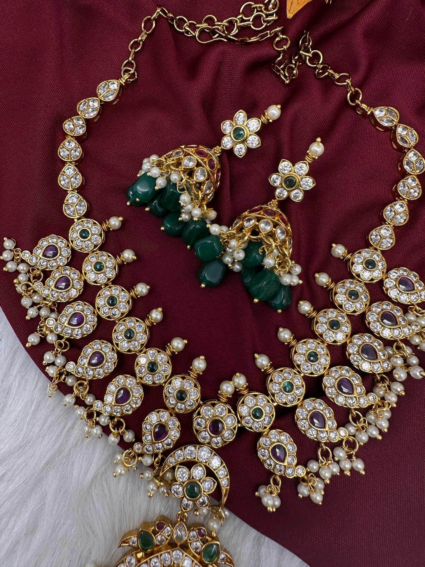 CZ Floral Mango Short Necklace - 