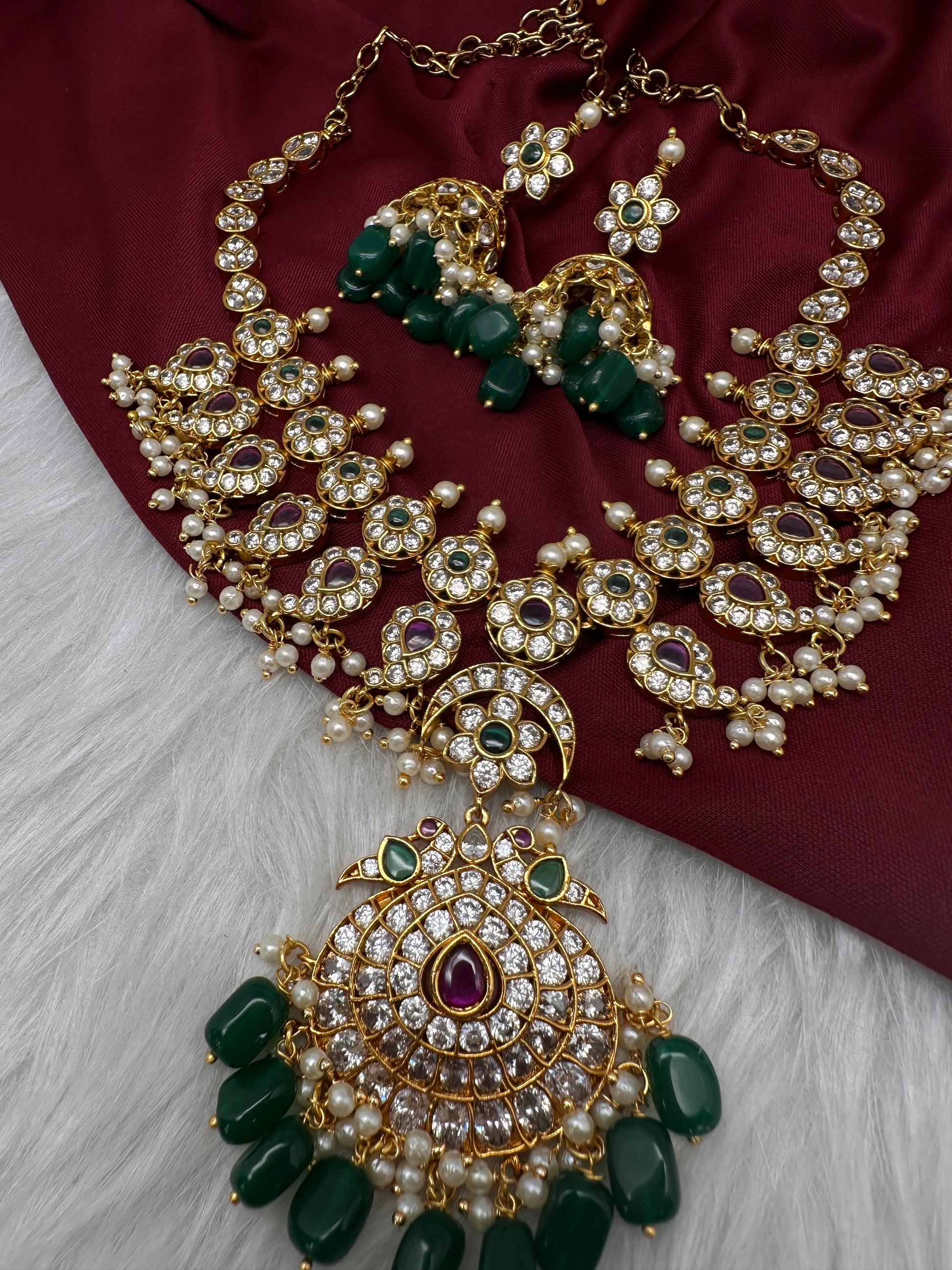 CZ Floral Mango Short Necklace - 