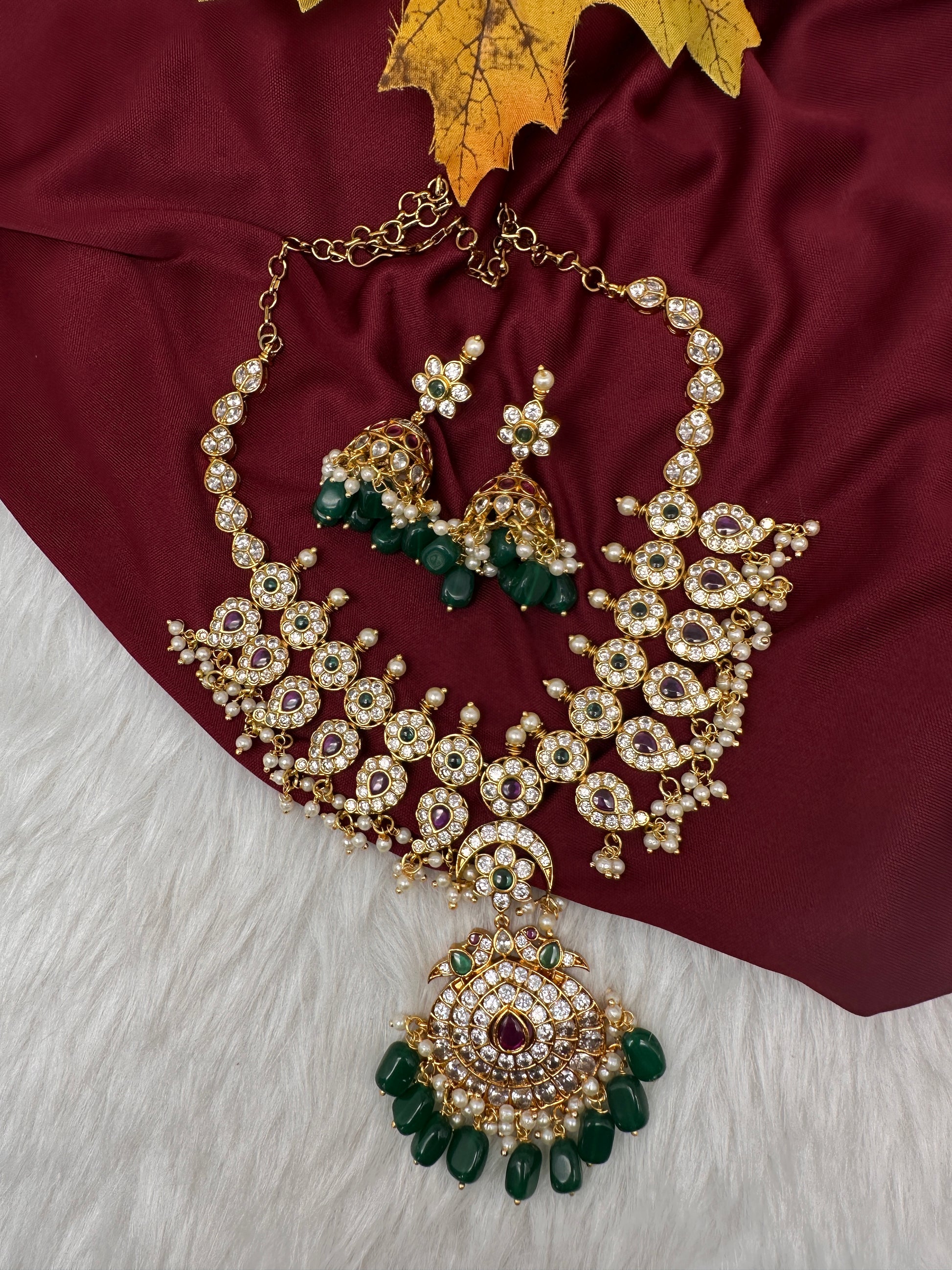 CZ Floral Mango Short Necklace - 