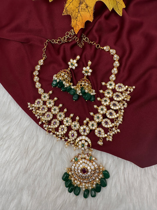 CZ Floral Mango Short Necklace - 