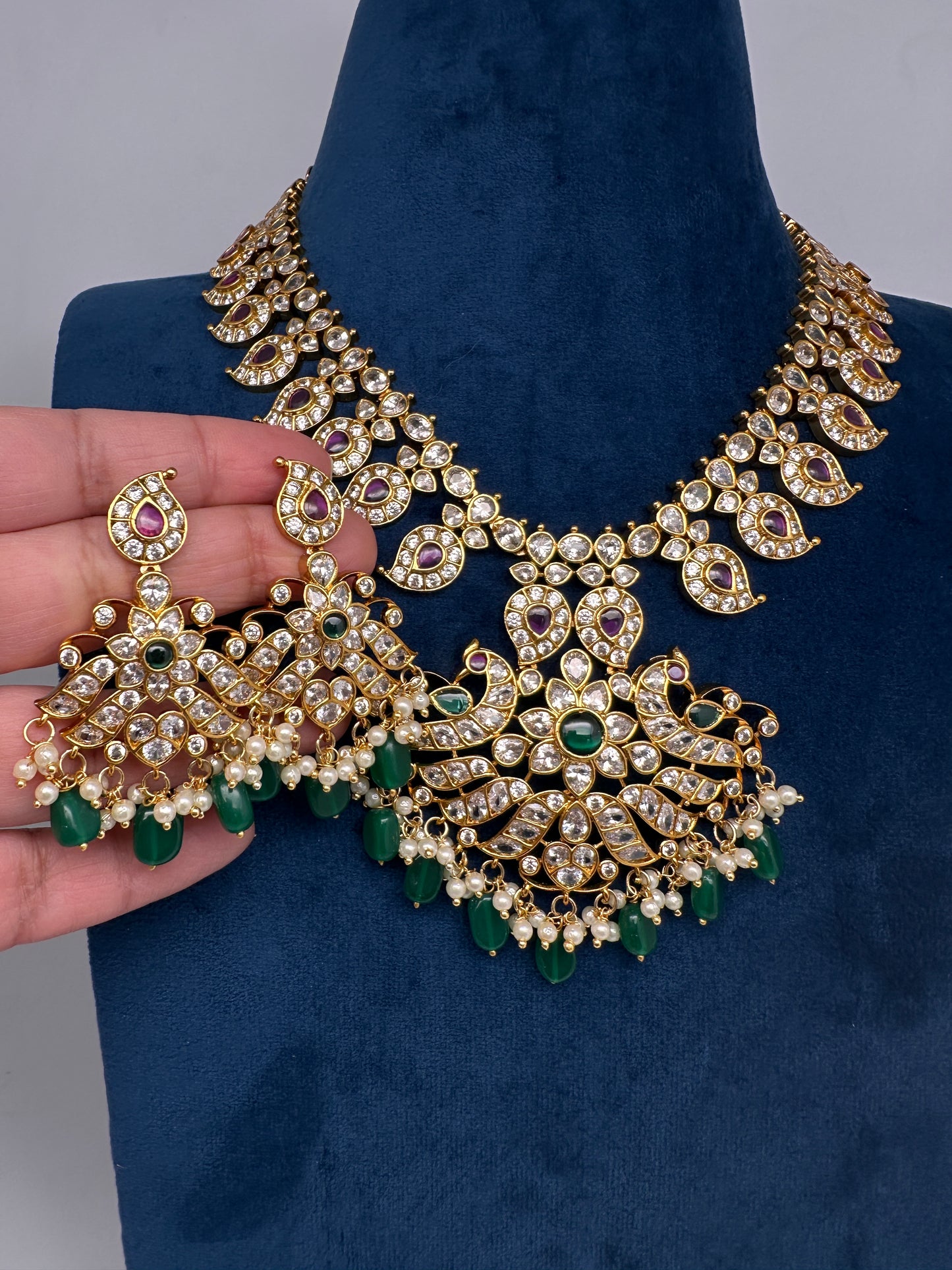 CZ Peaock Mango Short Necklace - 