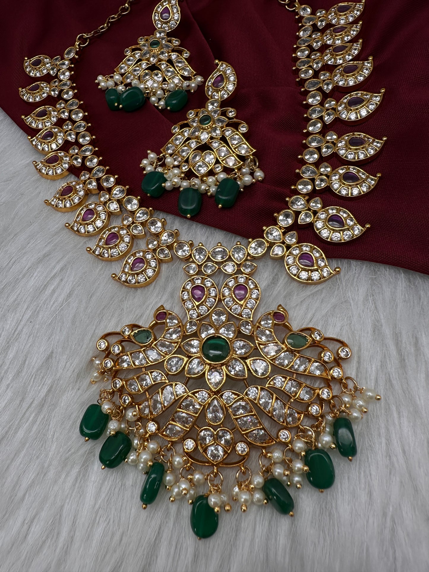 CZ Peaock Mango Short Necklace - 