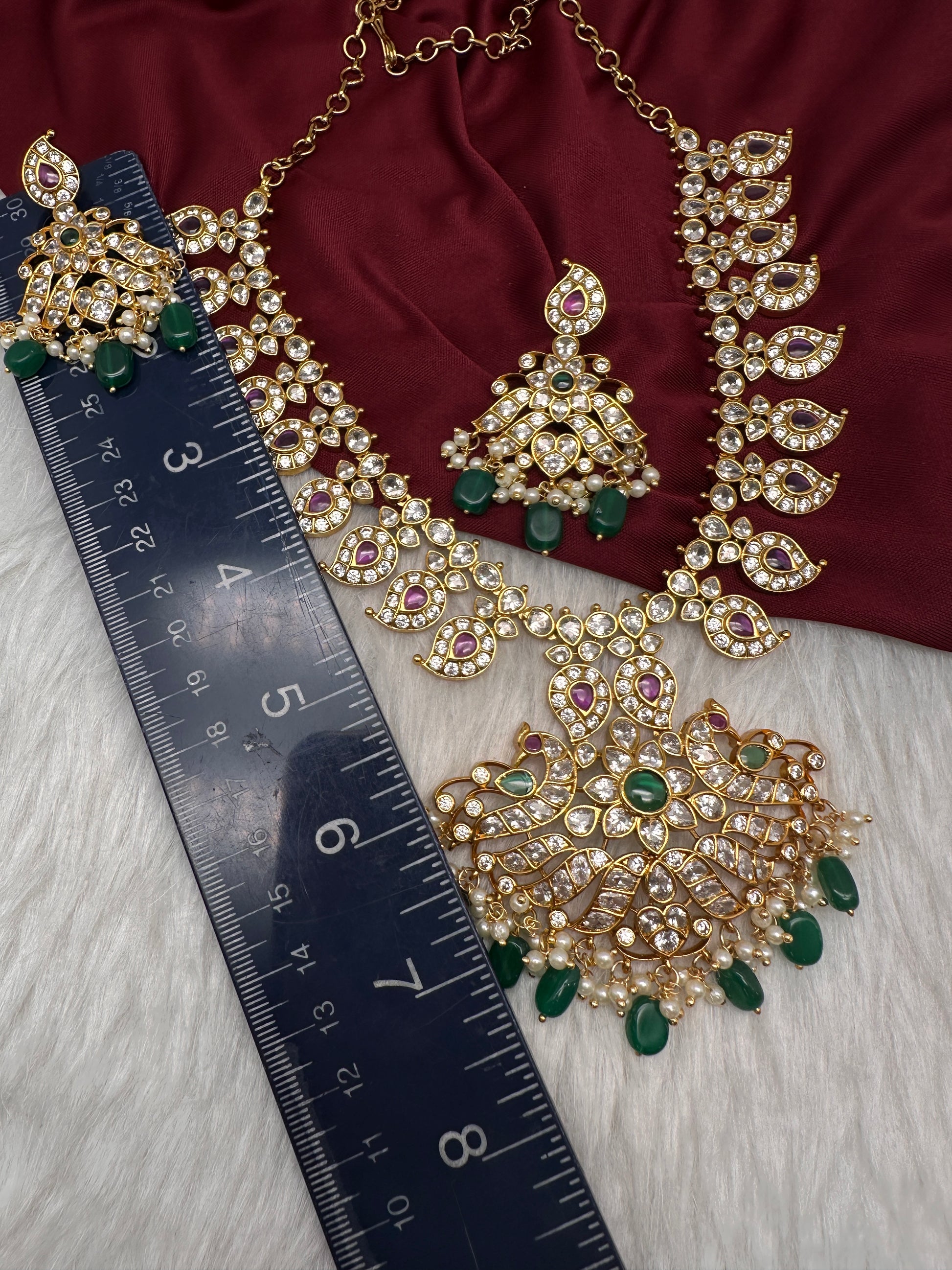 CZ Peaock Mango Short Necklace - 