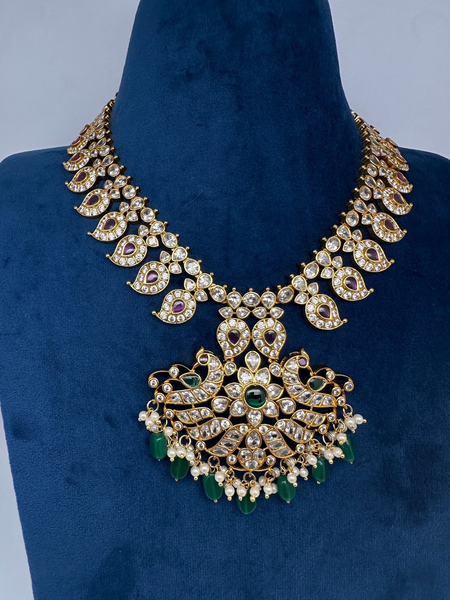 CZ Peaock Mango Short Necklace - 