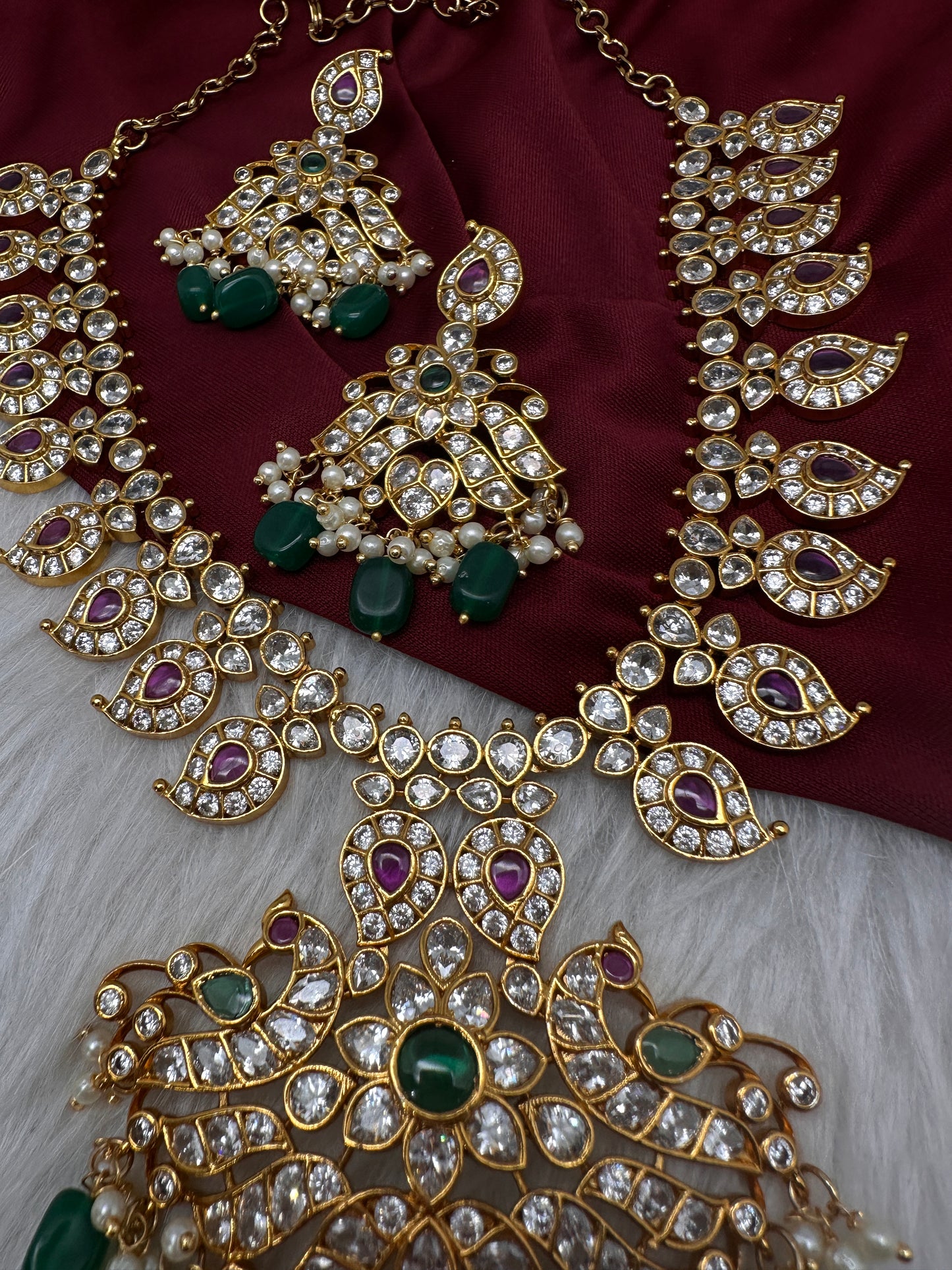 CZ Peaock Mango Short Necklace - 