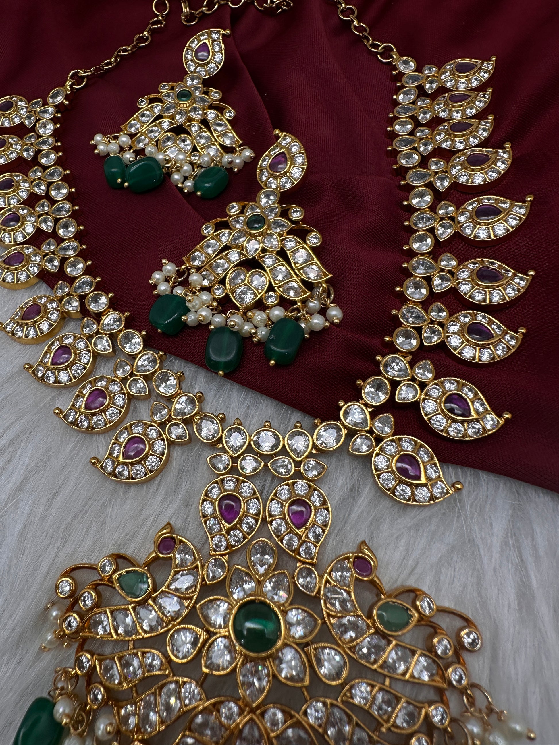 CZ Peaock Mango Short Necklace - 