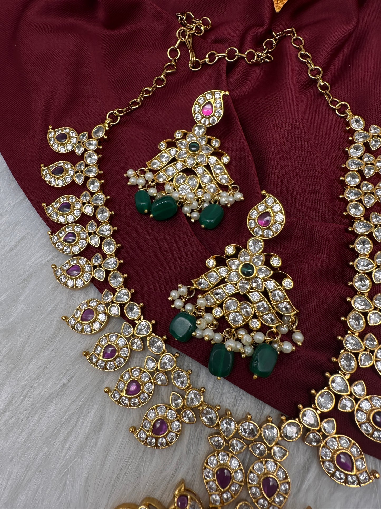 CZ Peaock Mango Short Necklace - 
