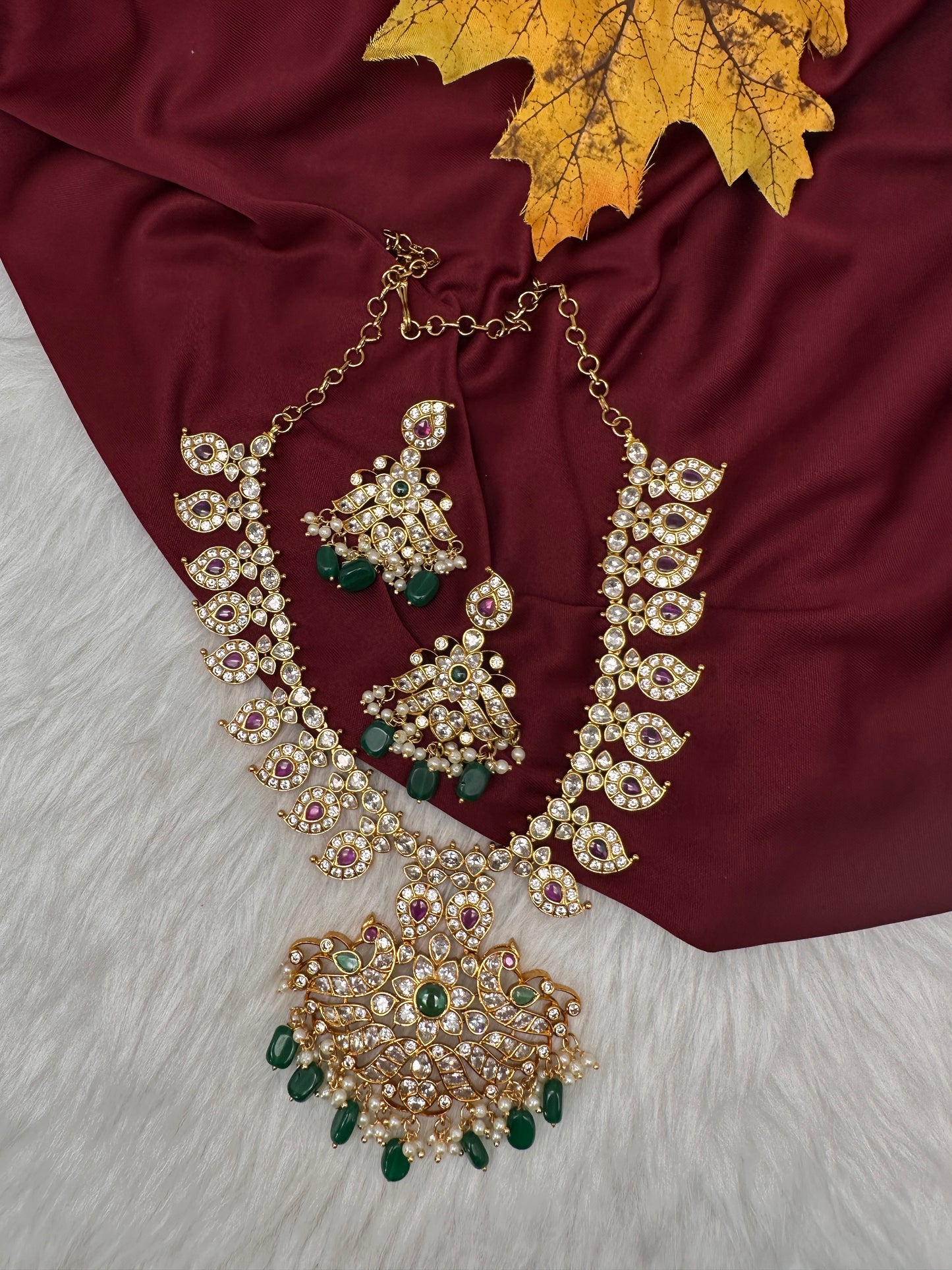 CZ Peaock Mango Short Necklace - 