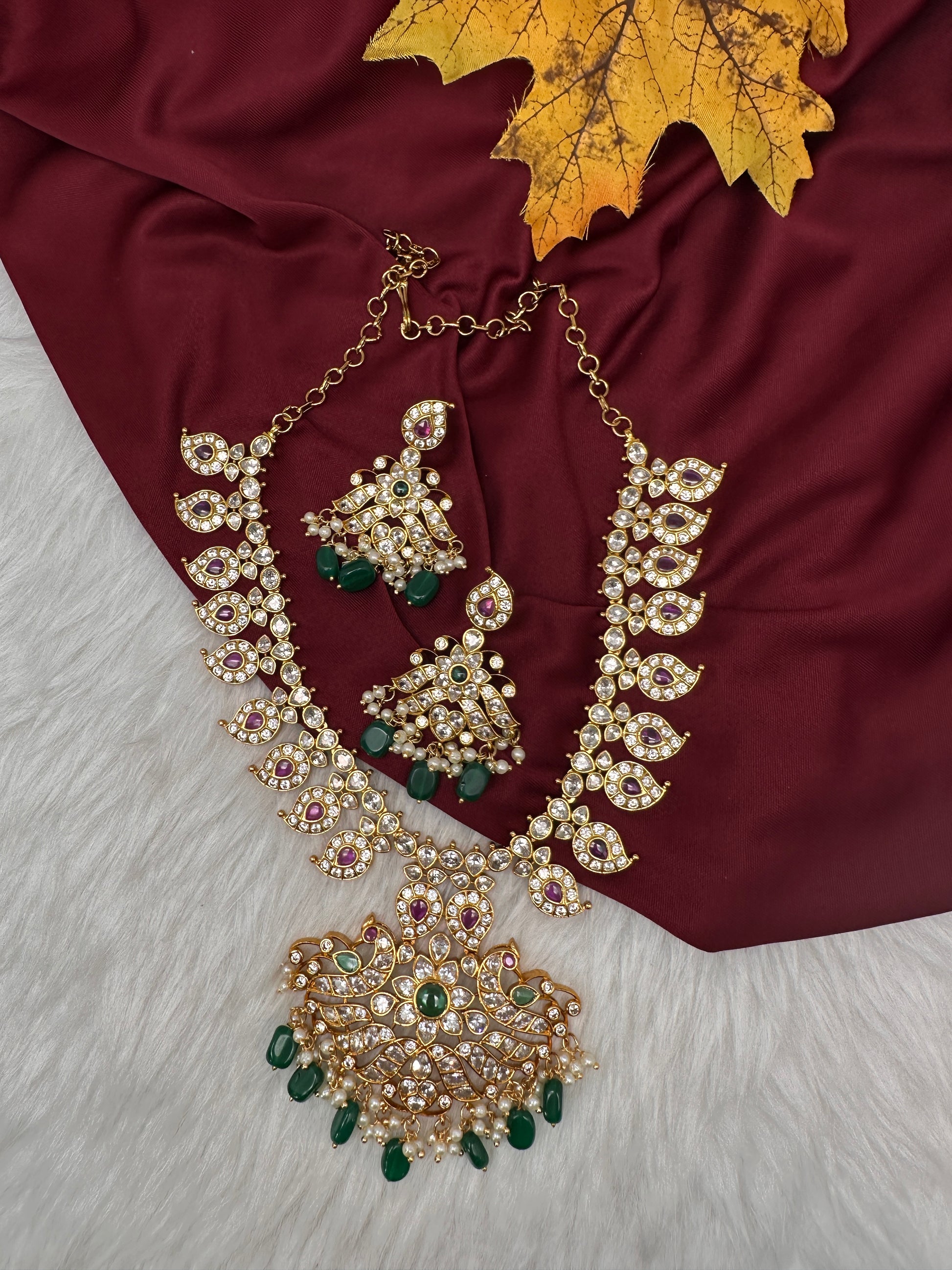 CZ Peaock Mango Short Necklace - 