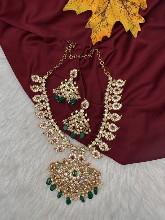 CZ Peaock Mango Short Necklace - 