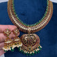 Kempu Red Green Short Necklace with Jhumkis - 