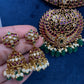 Kempu Red Green Short Necklace with Jhumkis - 