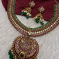 Kempu Red Green Short Necklace with Jhumkis - 