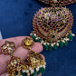 Kempu Red Green Short Necklace with Jhumkis - 