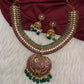 Kempu Red Green Short Necklace with Jhumkis - 