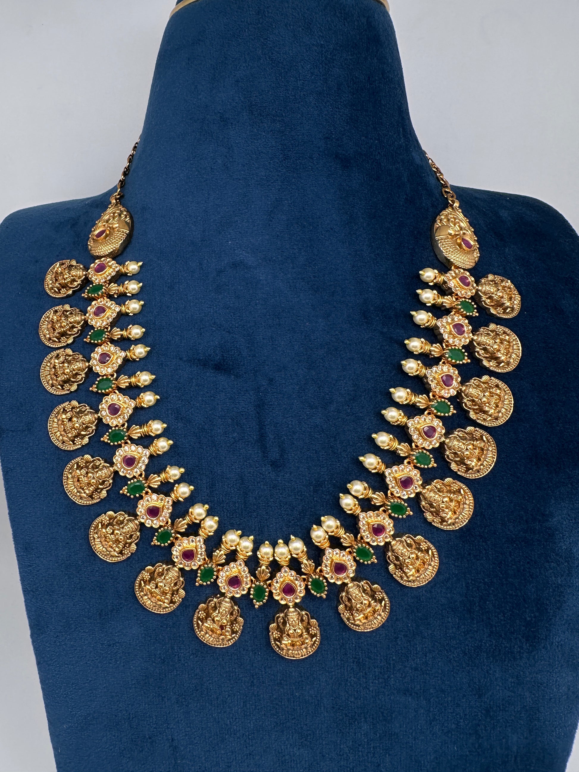 Multi Color Stones Goddess Lakshmi Short Necklace - 