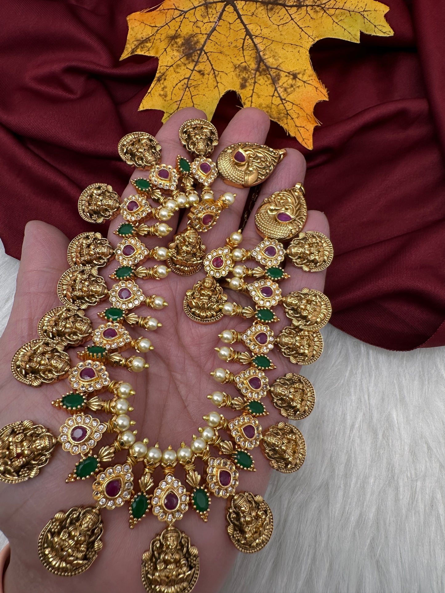 Multi Color Stones Goddess Lakshmi Short Necklace - 