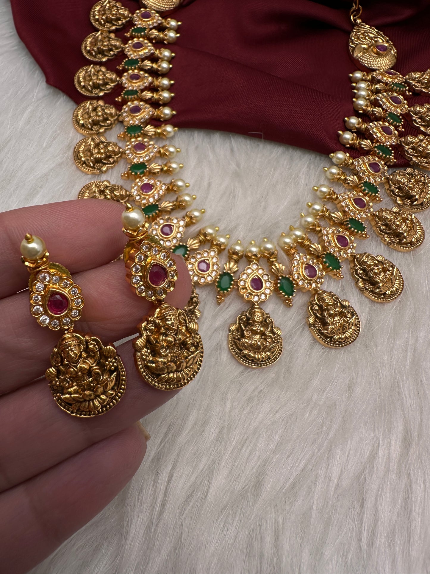 Multi Color Stones Goddess Lakshmi Short Necklace - 