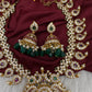 Red Green Mango Mala Short Necklace with Jhumkis - 