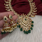 Red Green Mango Mala Short Necklace with Jhumkis - 