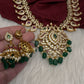 Red Green Mango Mala Short Necklace with Jhumkis - 