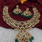 CZ Peacock Neckline Short Necklace with Jhumkis - 