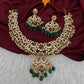 CZ Peacock Neckline Short Necklace with Jhumkis - 