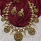 Matte Goddess Lakshmi Elephant Short Necklace - Green