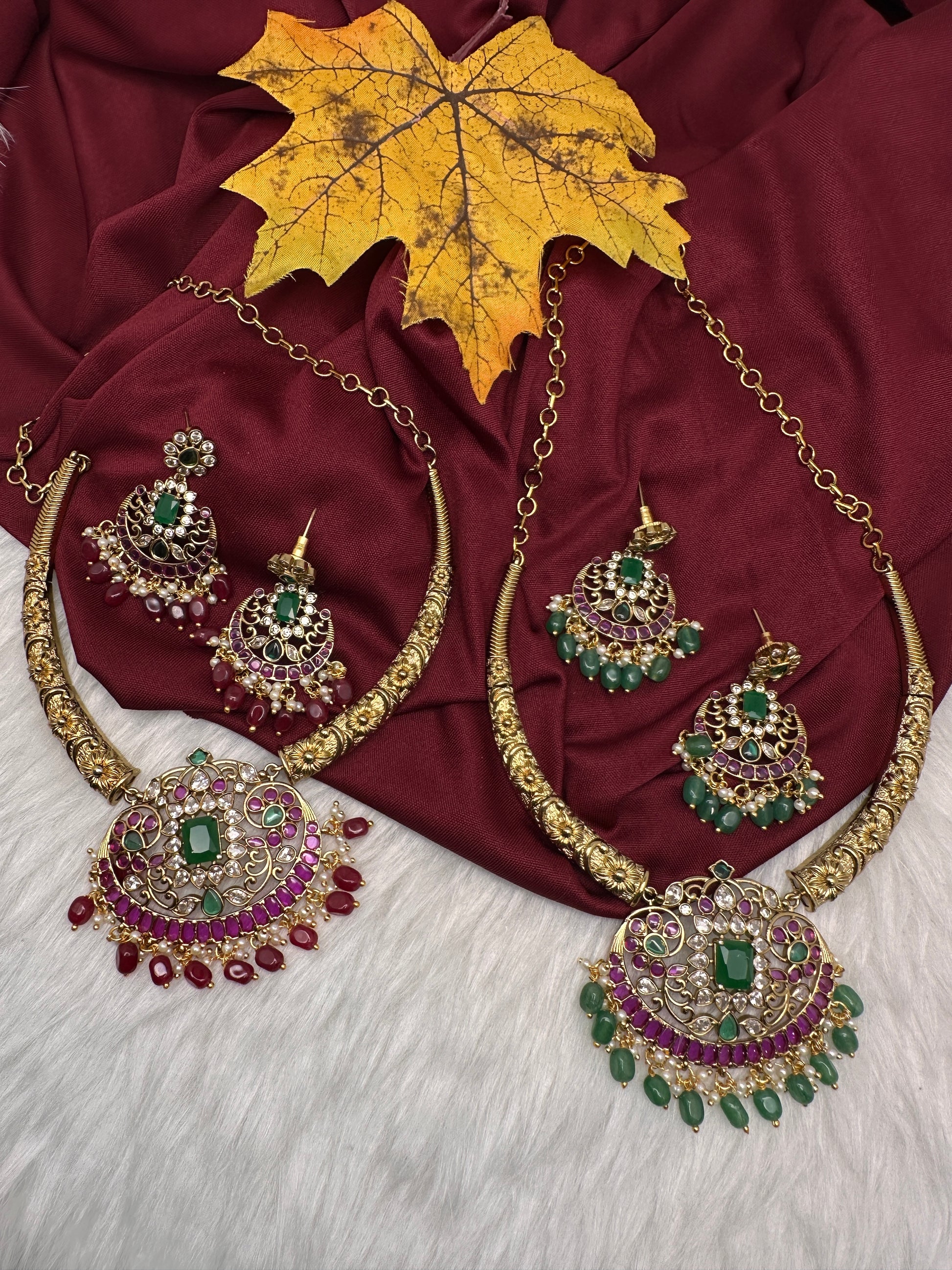 Matte Kempu Kanthi Short Necklace - Green