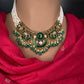 Victorian Beads Color Stone Short Necklace - Green