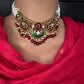 Victorian Beads Color Stone Short Necklace - Red