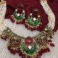 Victorian Beads Color Stone Short Necklace - Red