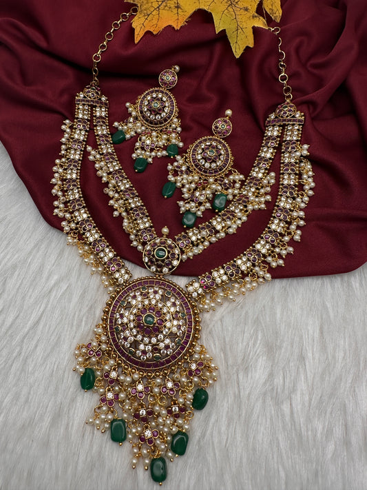 Matte Kempu Double Layer Short Necklace - 