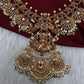 Matte Kempu Goddess Lakshmi Chandbali Pearls Short Necklace - 